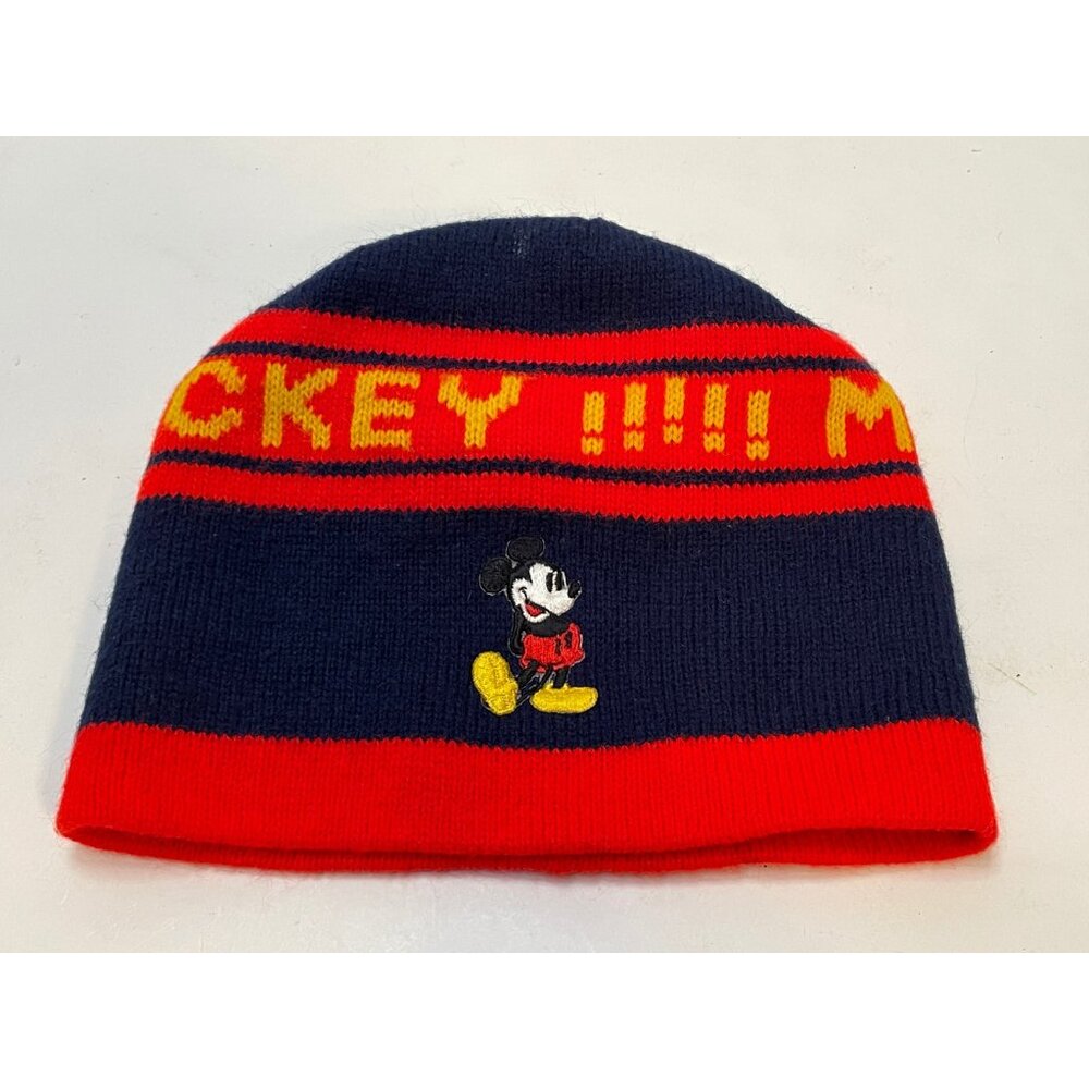 Disney Mickey Mouse beanie hat cap 9 1/2" knit red blue